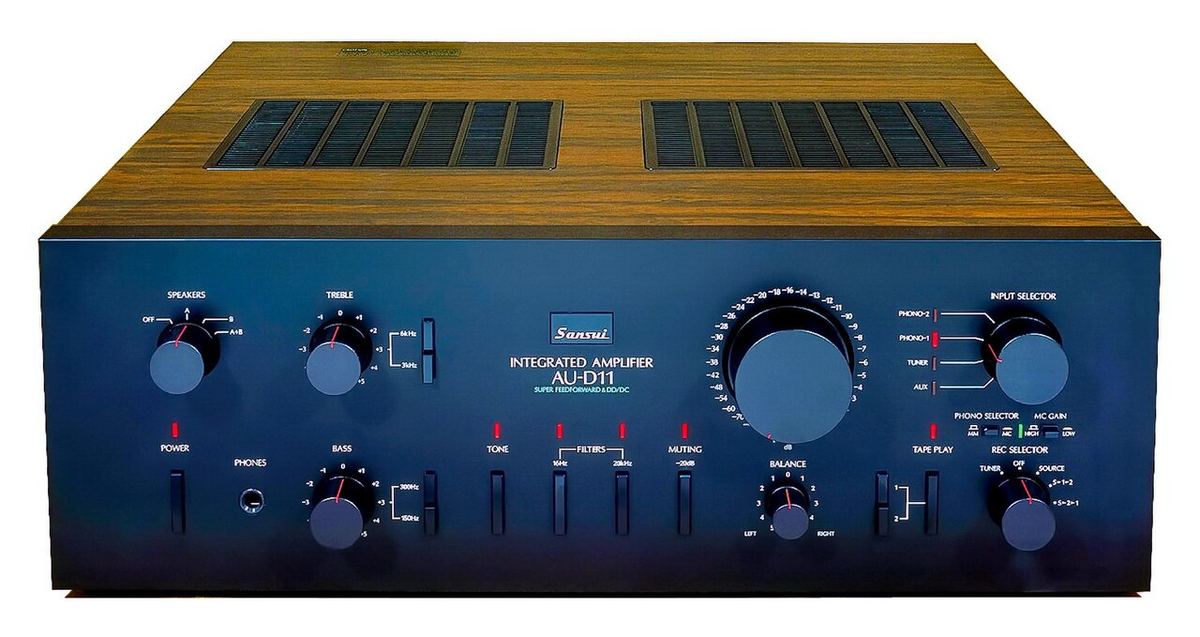 Sansui AU-D11 integrated amplifier front panel with volume, tone and selector controls