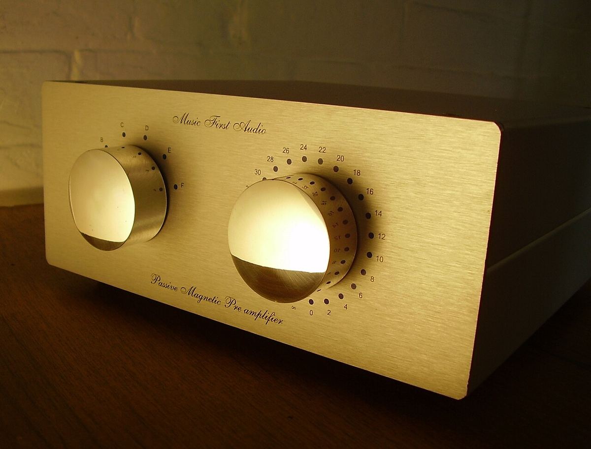 Music First Audio Classic passive preamplifier with two large illuminated control knobs