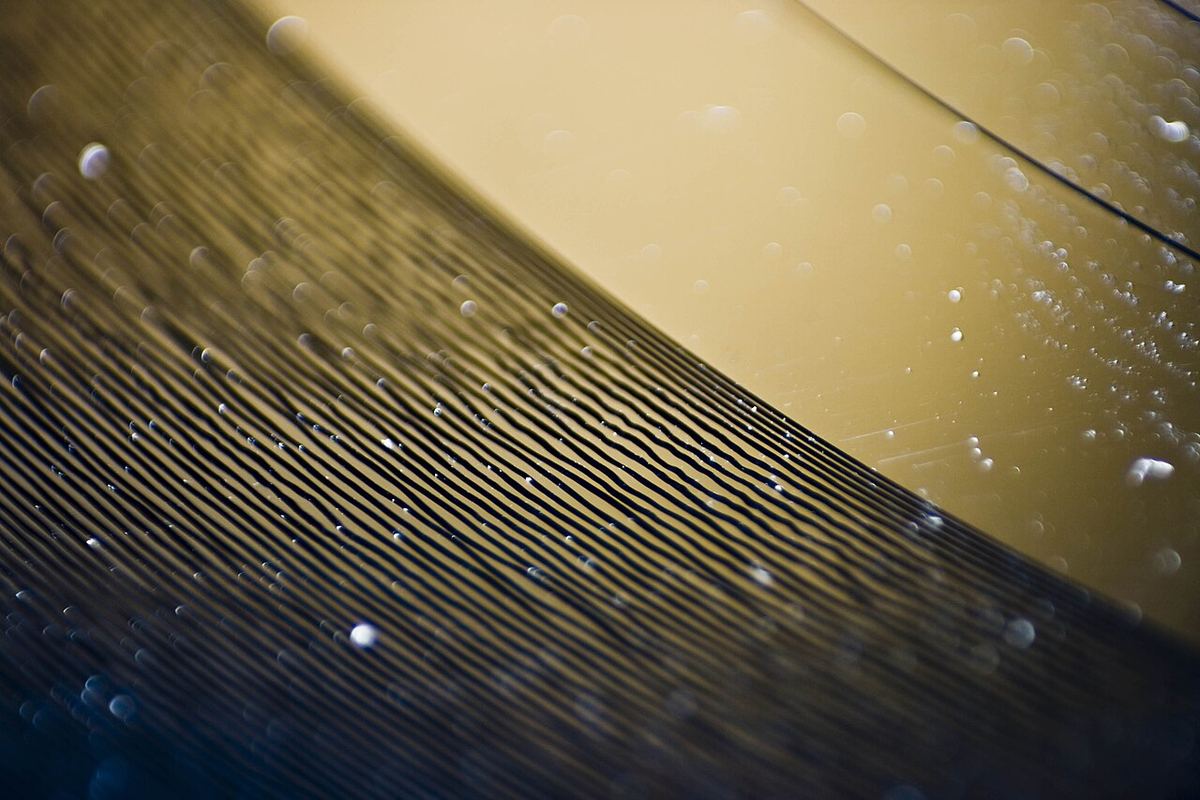 Macro photograph of vinyl record grooves with visible modulation